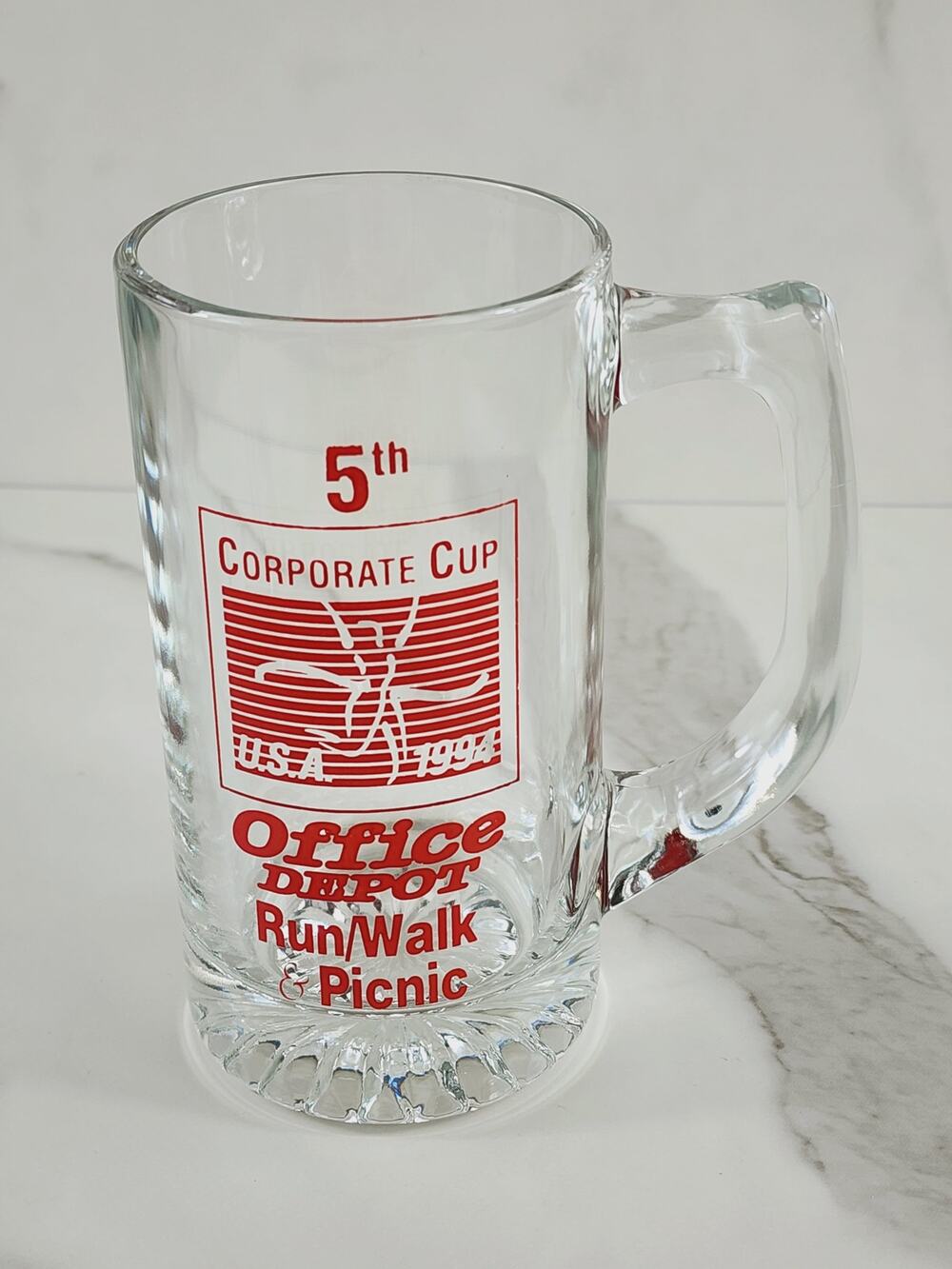 Office Depot Mug Beer Glass Corporate Cup Run Walk Picnic 1994 USA 5 1/2" Vtg